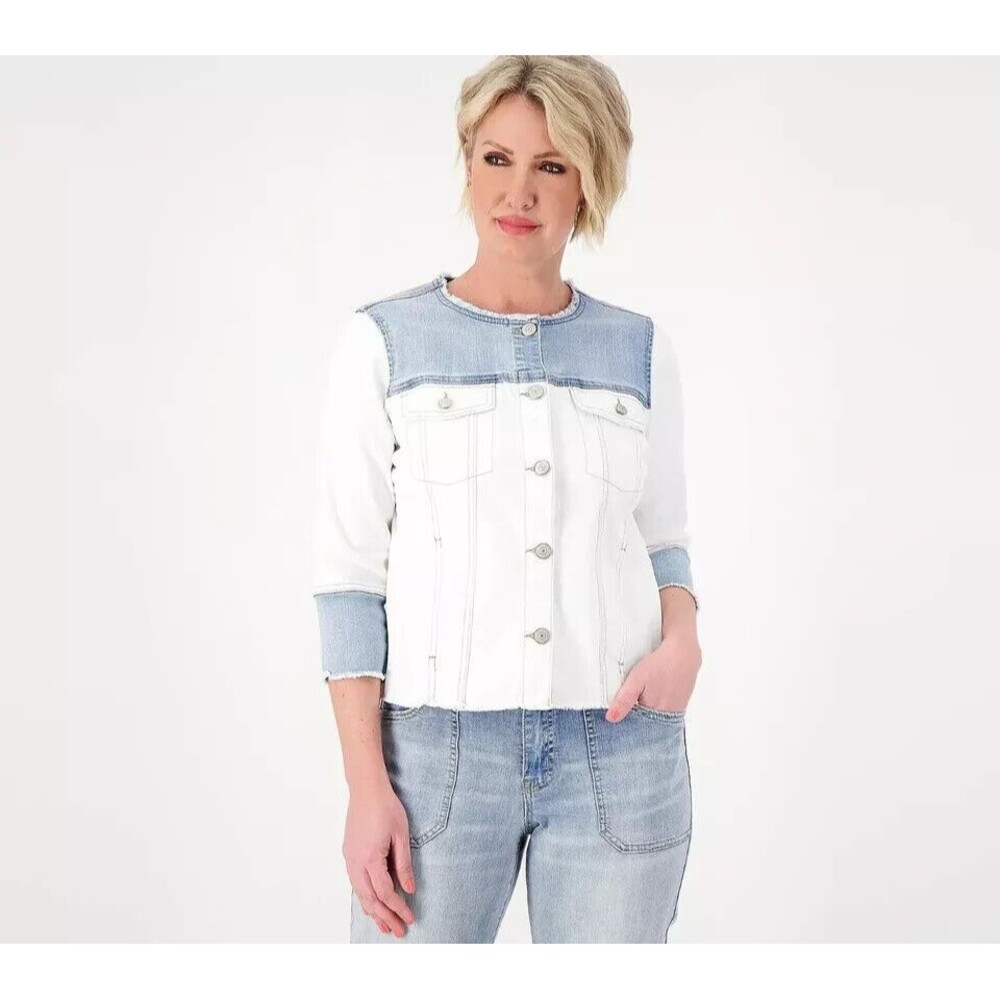 LOGO by Lori Goldstein Cropped Denim Jacket -White (Sz 18W) a600860 '